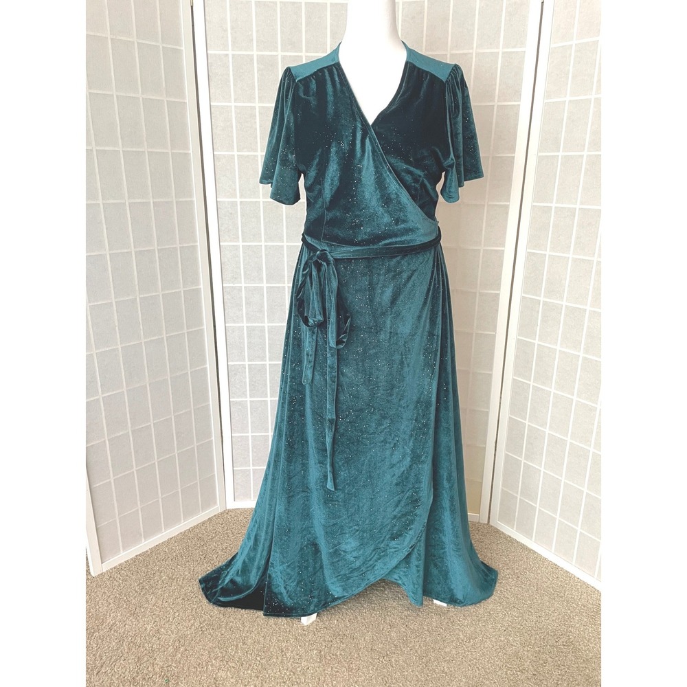 Baltic Born Meghan Velvet Wrap Maxi Dress Teal 2X Elegant Romantic Fairycore XXL